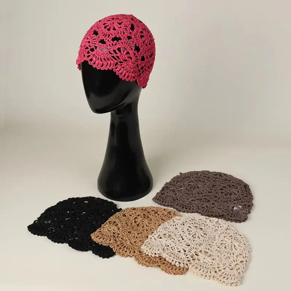Gifts Hollow Out Crochet Beanie Hat Lightweight Breathable Lace Beanie Hat Floral Pattern Women Headwear Daily Wear