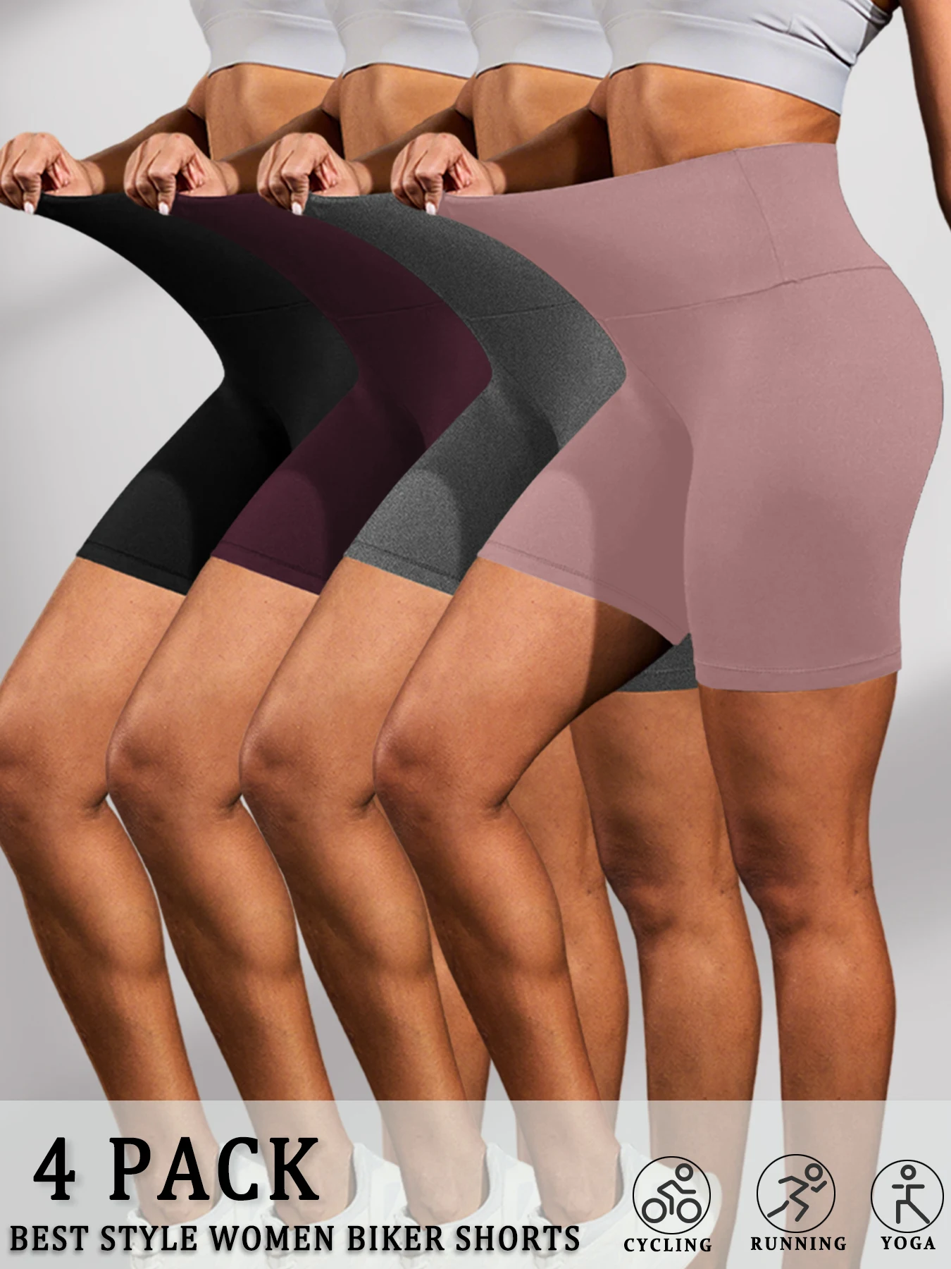 

4 шт. женских шорт с высокой талией, супермягкие, с эффектом утягивания живота, непрозрачные, для тренировок, йоги, бега, спортивные шорты