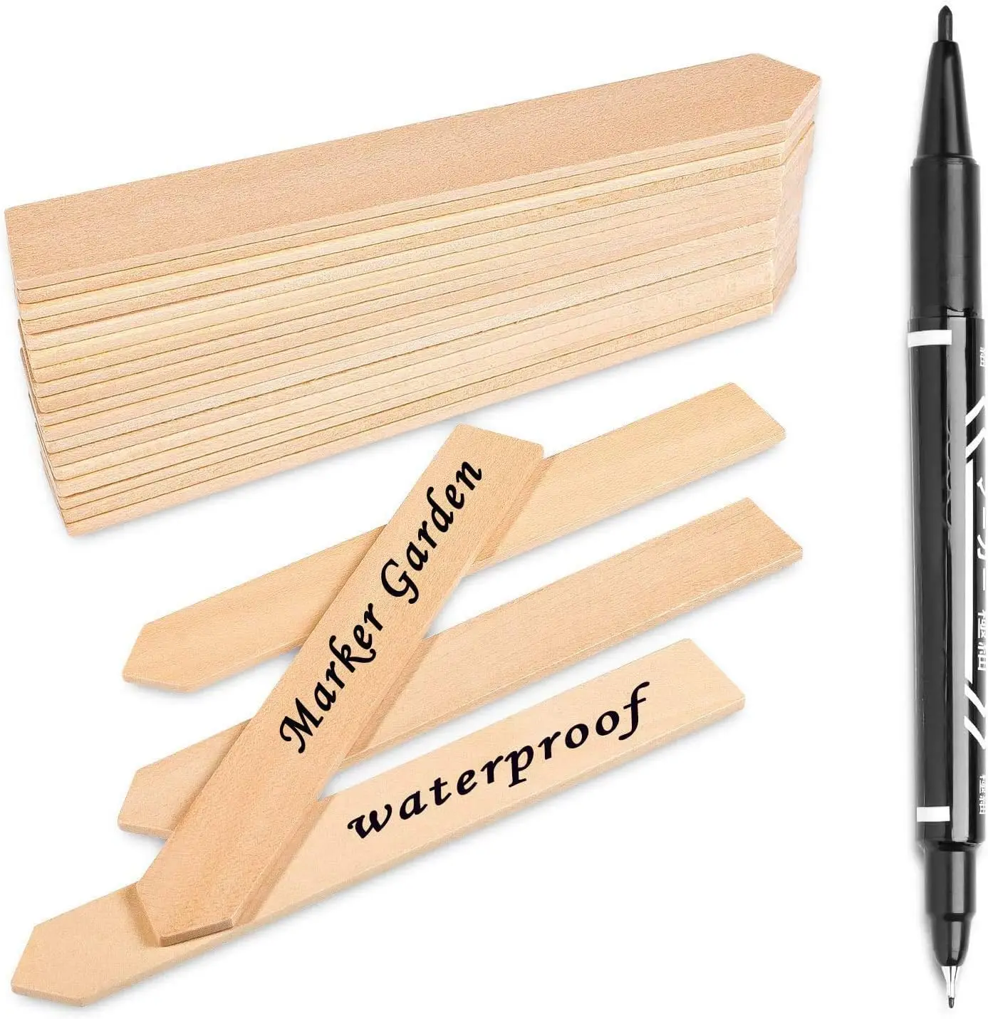 

50Pcs Waterproof Wooden Plant Labels with Marker Pen, Eco-Friendly Garden Markers for Herbs Flowers Vegetables (15x2cm)