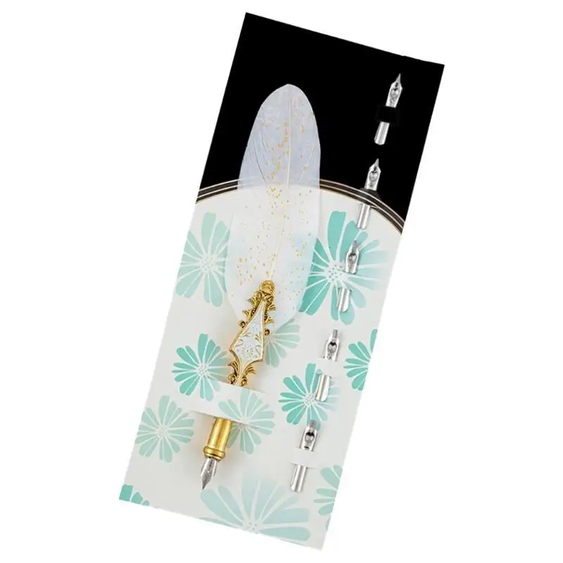 

Antique Quill Pen with 5 Replaceable Tips, Dip Pen for Beginner Kid Adult Writing, Drawing, Art Illustraions