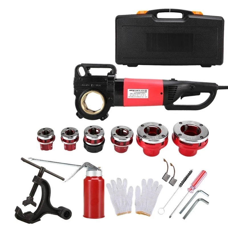 

Portable Electric Threading Machine, High Speed Pipe Threader Tool Kit for Plumbers, HVAC, with Ratchet Cutter & Dies