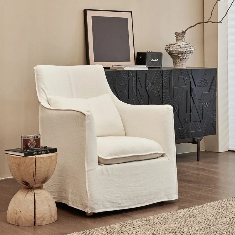 

French leisure chair, living room, small apartment, single removable and washable linen fabric sofa, Nordic B & B