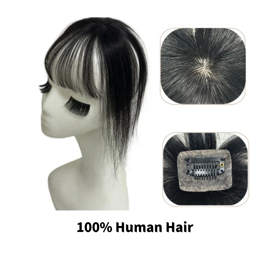 Natural Human Hair Fringe 360° Full Coverage Clip Ins Bangs Transparent Lace Air Bangs Women Hairpiece Fake Bangs Breathable