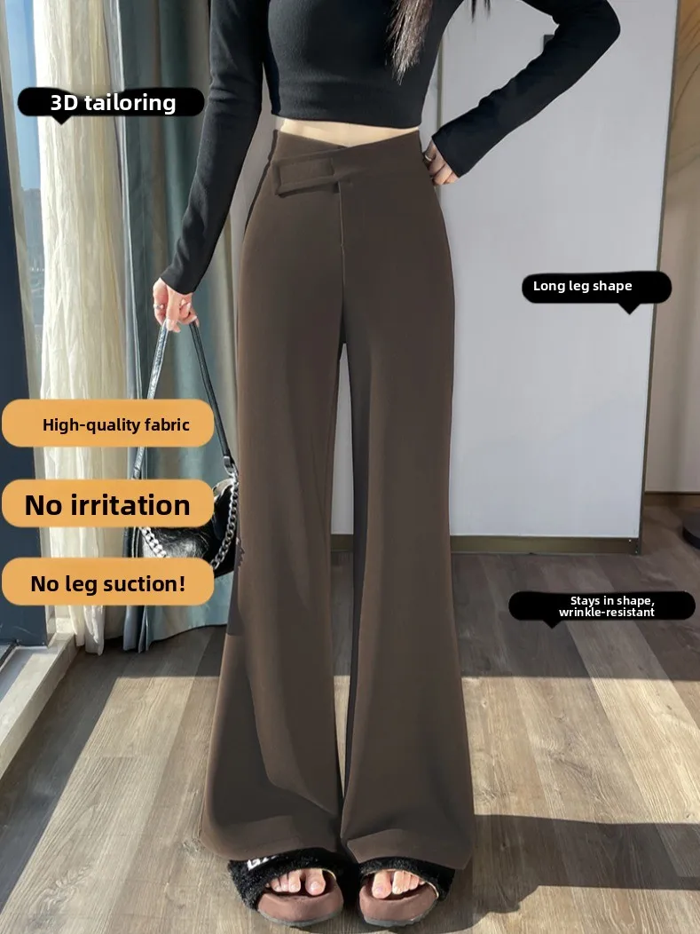 Calças Casuais de Cintura Alta para Mulheres Primavera 2026 Design de Fita Mágica Bla Bell Bot Calças Retas Coreanas