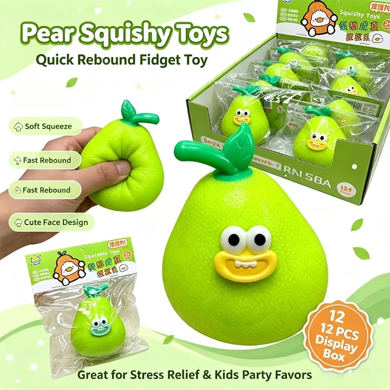 Kids Quirky Toys - 面白い個性的な梨型スクイーズフィジェットトイ、柔らかく握るとすぐに元に戻るフルーツ人形、ストレス解消グッズ、かわいいパーティーの記念品、子供向けギフト