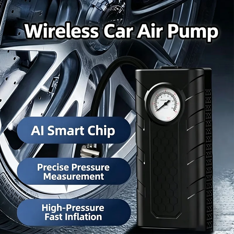 Cross border inflatable pump with large battery capacity, wireless, portable and multifunctional handheld car air pump
