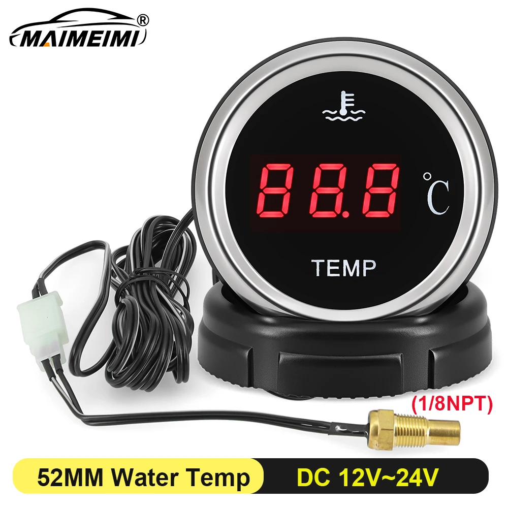 

Автомобильный 2 "52 мм датчик температуры воды + датчик температуры 10 мм 1/8NPT 0-100 ℃ Цифровой датчик с мигающей сигнализацией для автомобиля, лодки 12 В 24 В