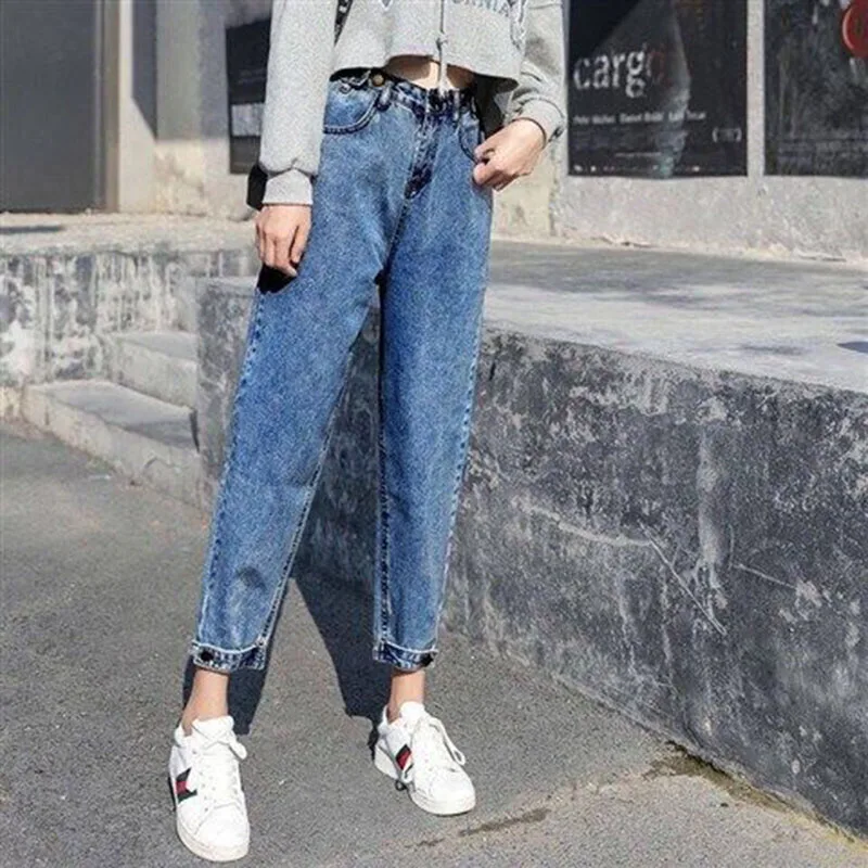 

Jeans Women Harem Loose School Trendy Elastic Womens Fashionable Trousers All-match Korean Style Simple Ankle-length Harajuku