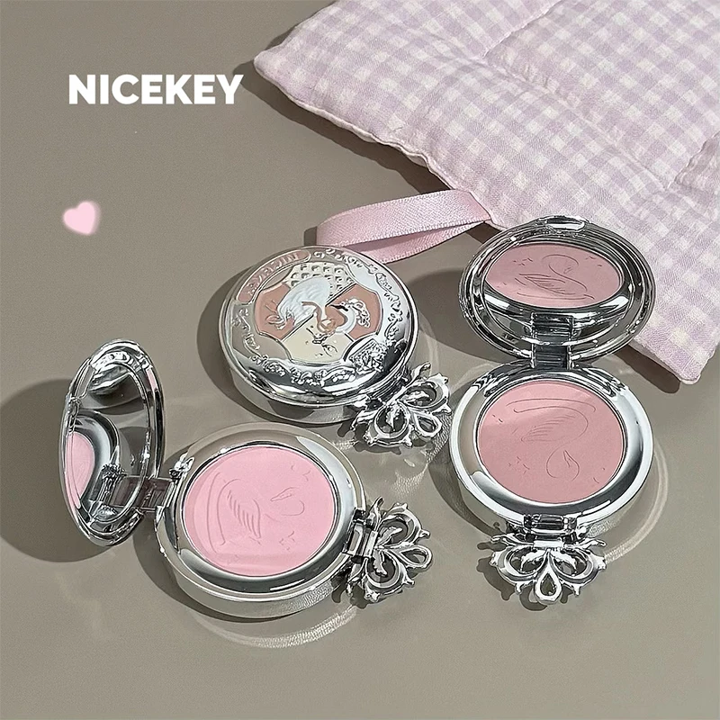 Paleta de Blush Monocromática NICEKEY, Blush Matte Duradouro em Tom Pêssego e Rosa, Pó de Blush Natural para Maquiagem e Contorno