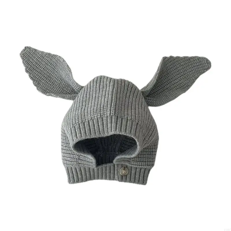 

F3KC Lovely Long Ear Knitted Hat for Baby Warm & Infant Beanie Cap with Ears Solid Color Earflap Bonnet for Boys Girls