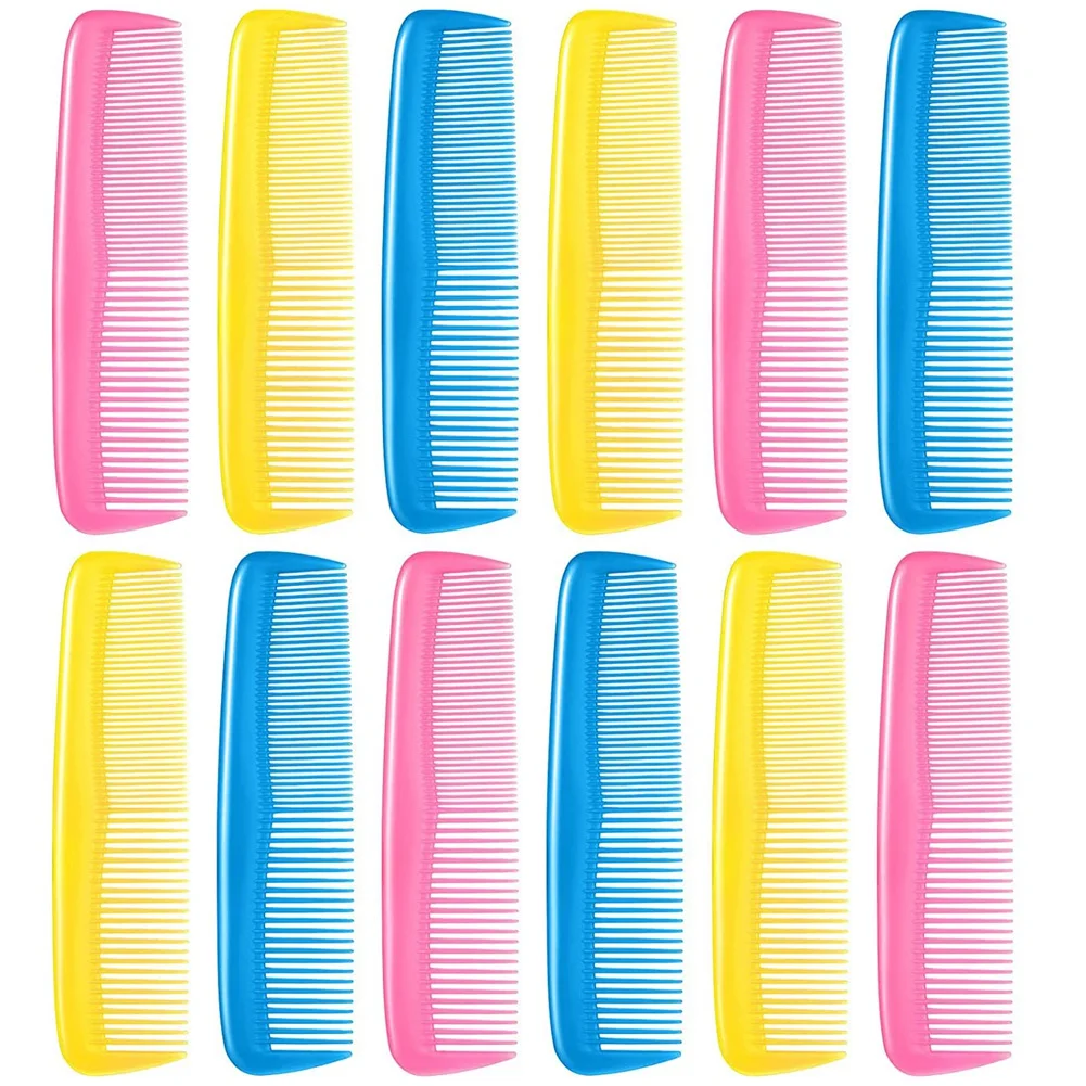 12 Pieces Colorful Hair Combs Set for Kids Women Men Colorful Plastic Fine Dressing Comb (Pink, Yellow, Blue)