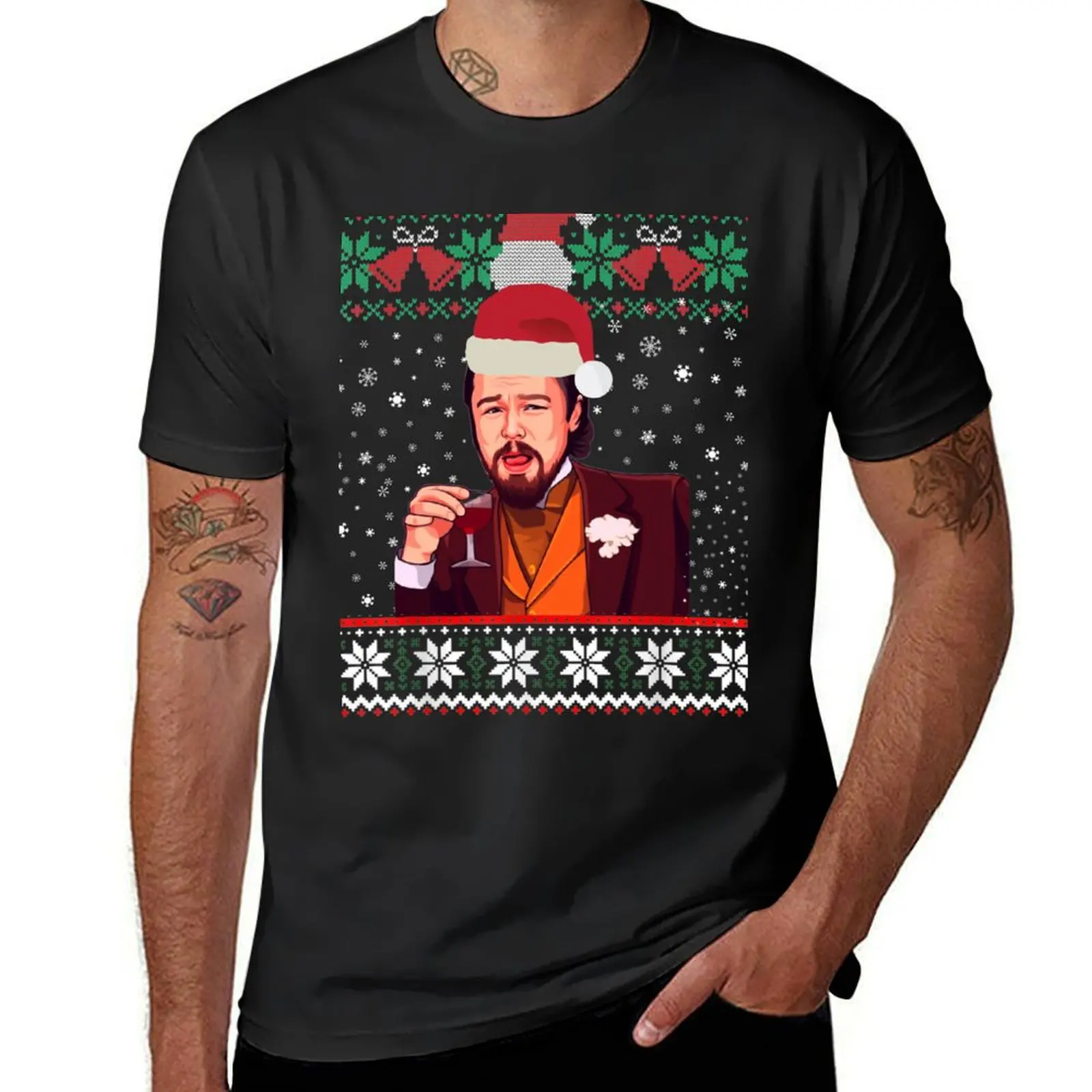 Leonardo Dicaprio Snow Is Falling All Around Me Dicaprio Drinking Meme - Ugly Sweater Have Yourself A Merry Leo Christma T-Shirt