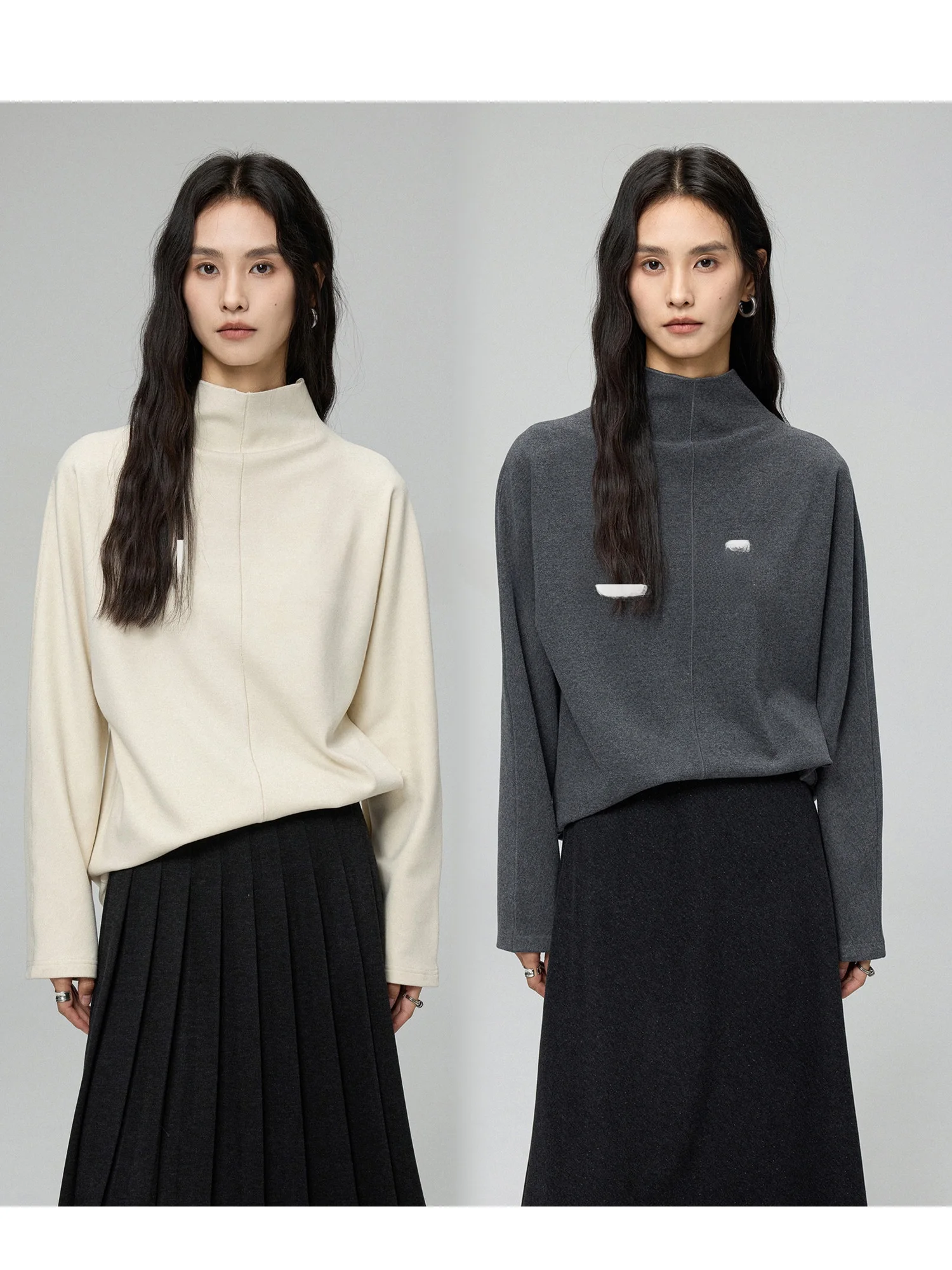 

Thiened Encrypted Acetate Wool Ultra Fine f High Collar Patchwork T-irt by FANLE STUDIOS for Women Daily Wear Loose Fit