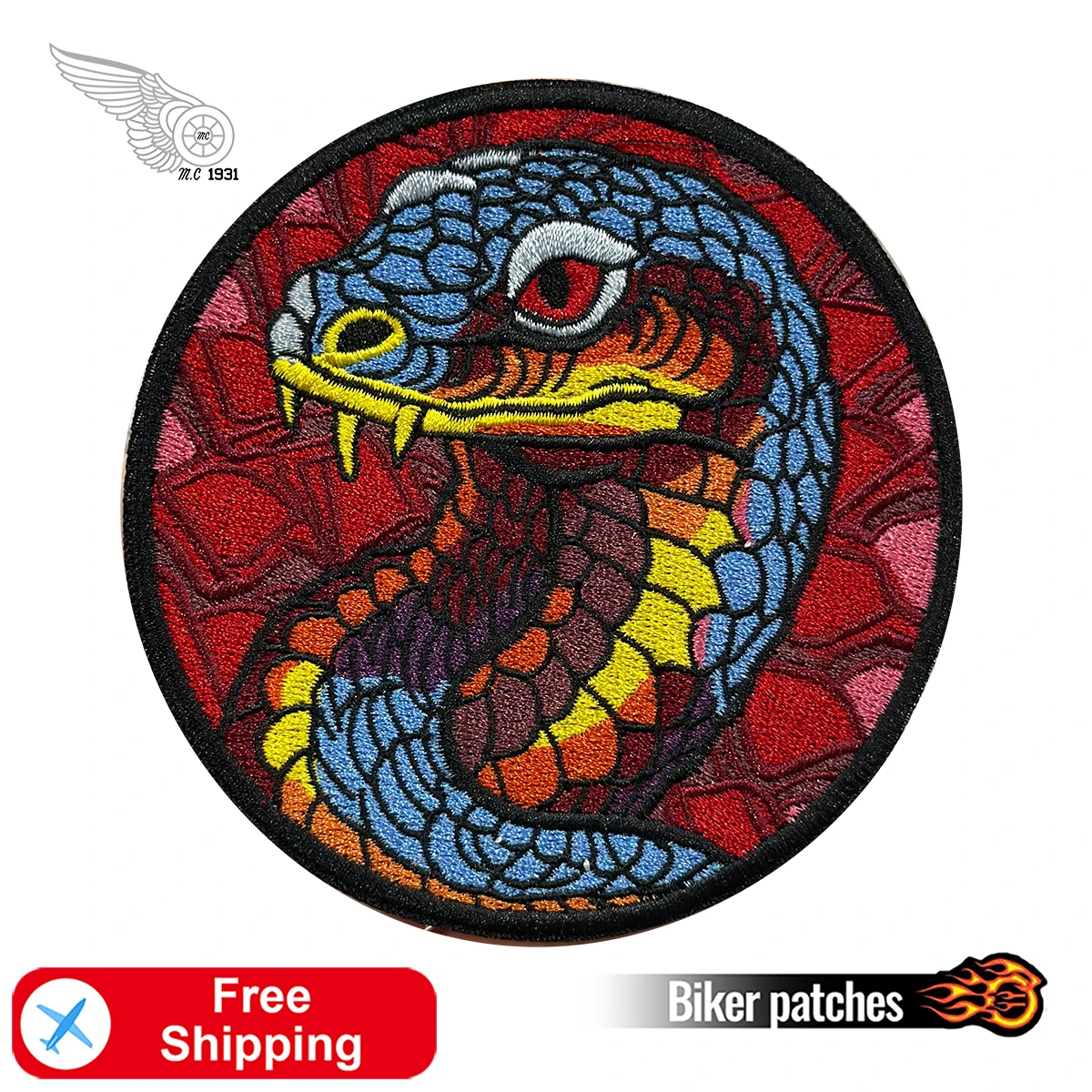 Colorful Python Embroidery Patches on Clothes Round Gothic Painted Style Rose Eye Clothing Bag Decoration Features Arm Badges