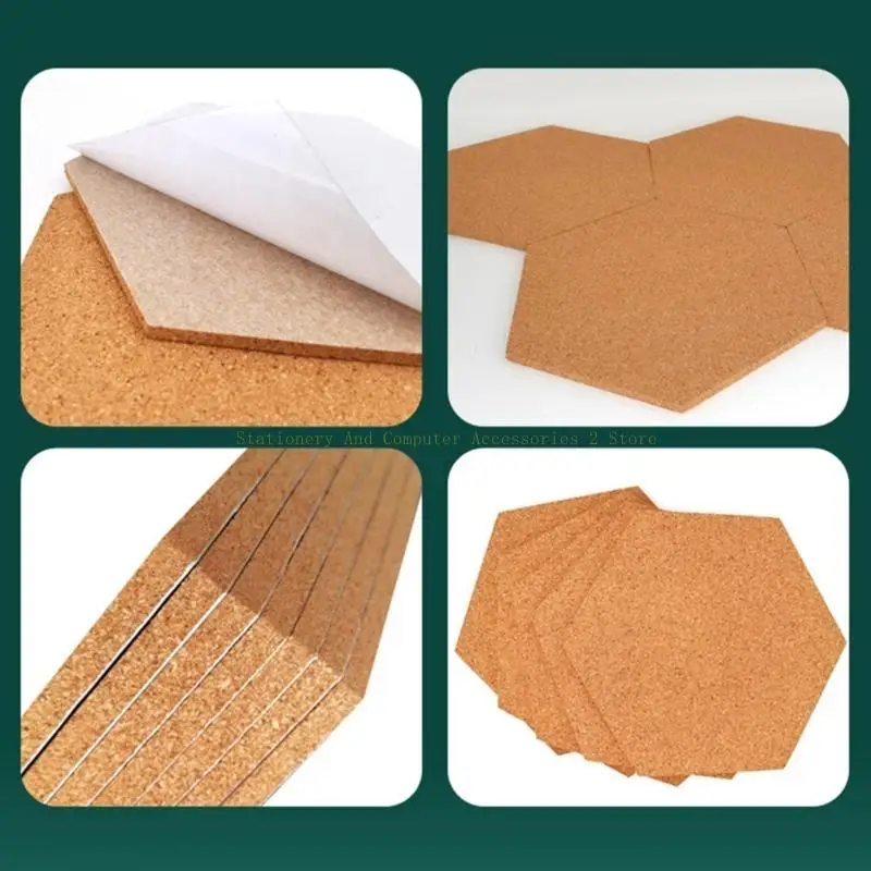 5PCS 코르크 게시판 자체 접착 육각형 코크 보드 사진 벽 장식 DIY 사무실 게시판 코크 보드