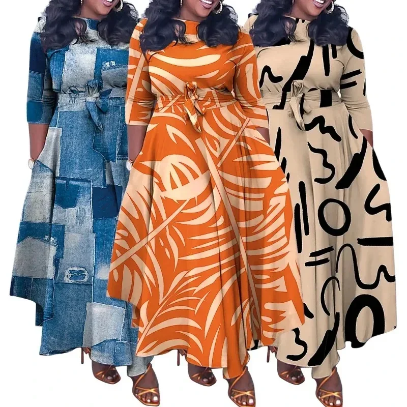 

African Dresses For Women Plus Size Polyester New Vetement Femme Dashiki Abaya Print Maxi Dress Africa Clothes Dashiki Ankara