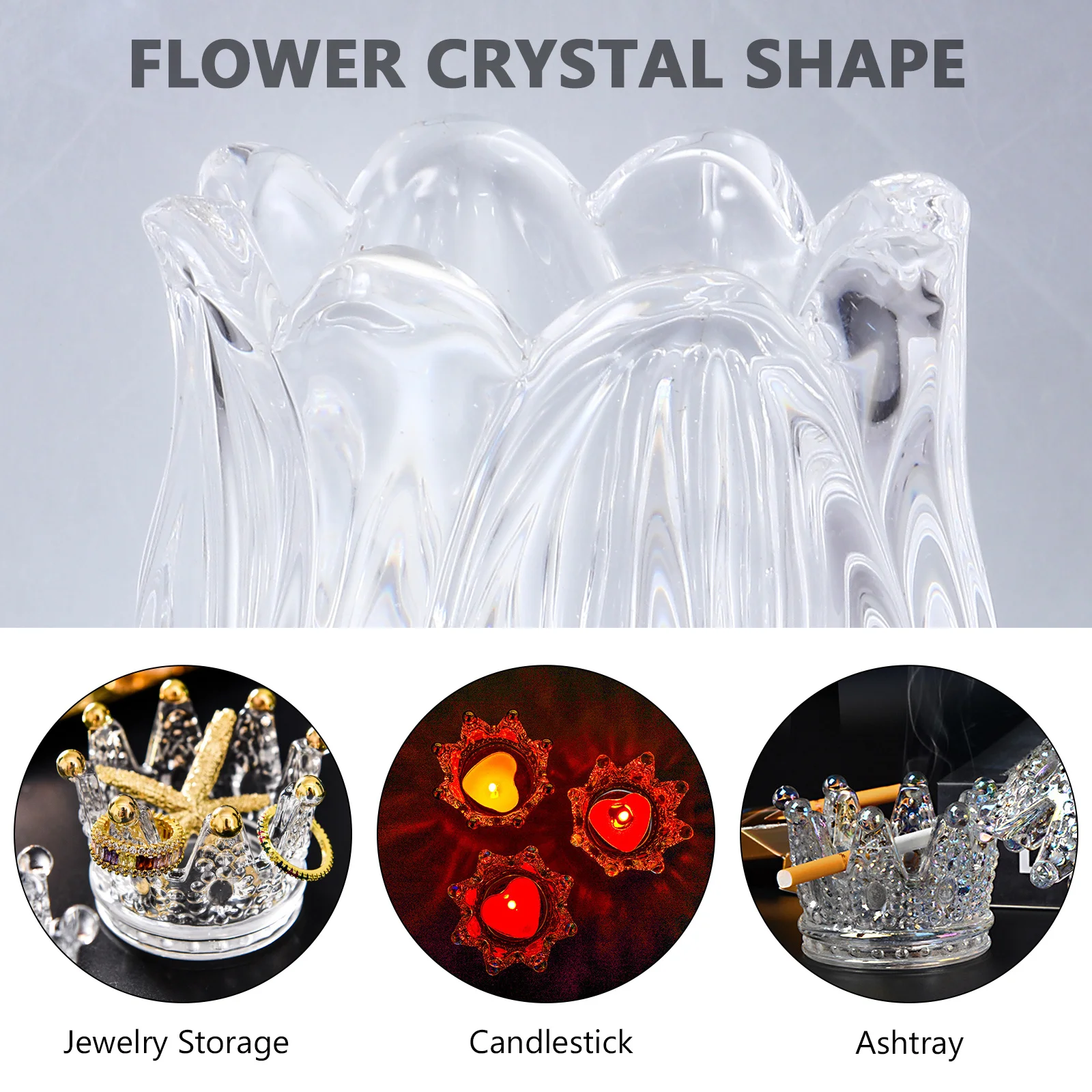 

6Pcs Crystal Transparent Cup Flower Shape Glass Holder Romantic Votive Tealight Decor Candleholder