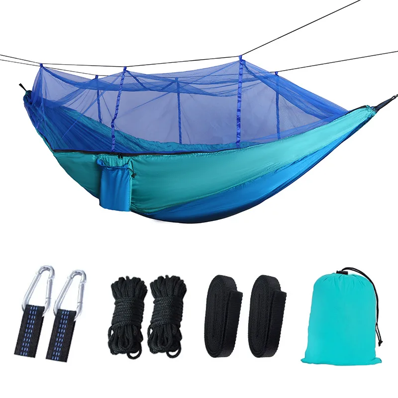 Camping Outdoor Quick Open Hammock Anti-Mosquito Anti-Side Drop Portable Camping Anti-tear Mosquito Net Single Double Hammock