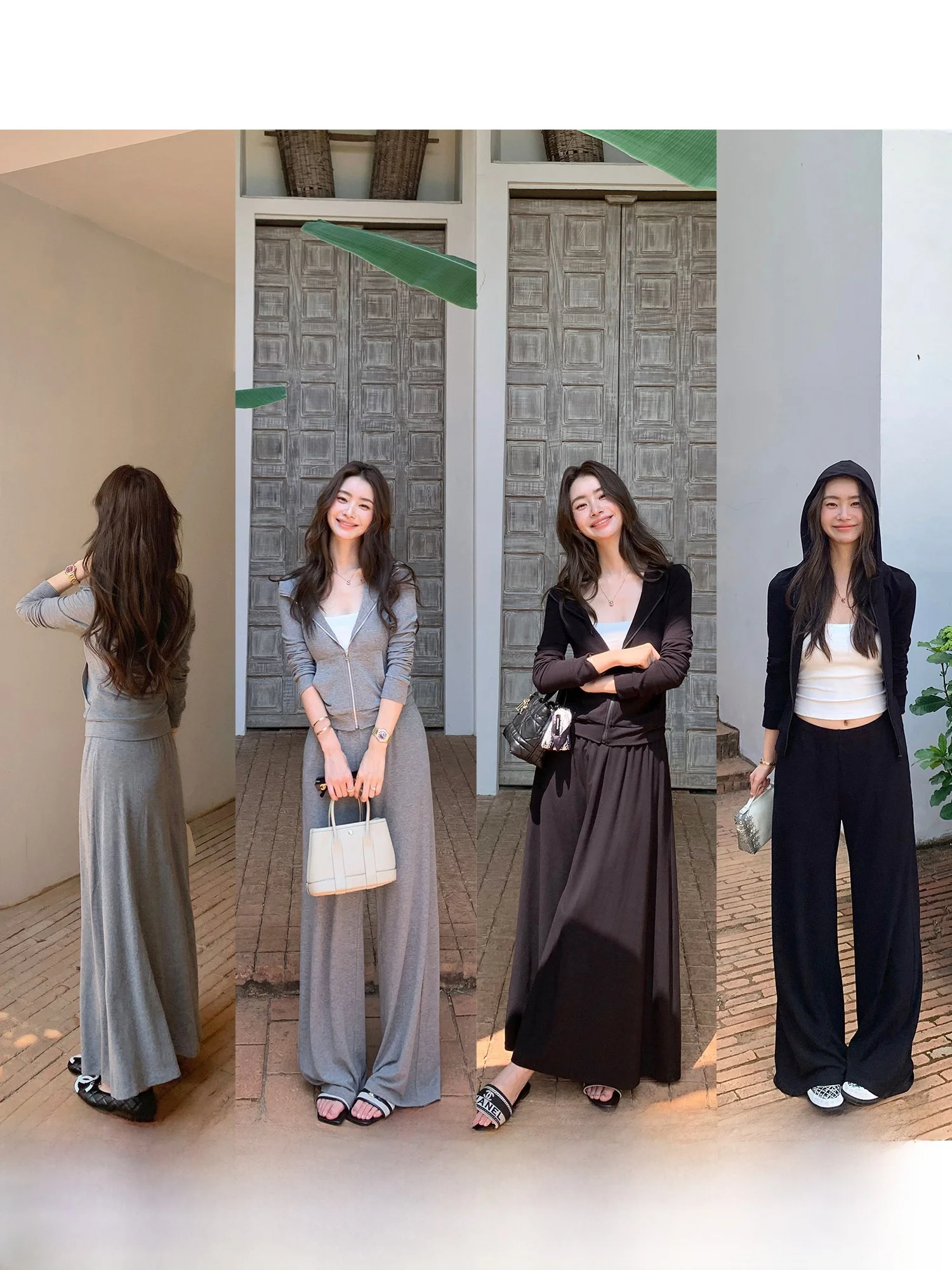 

Комплект из трех предметов Pusumede: худи, прямые брюки и юбка для женщин. Модный весенний образ для студенток и школьниц.