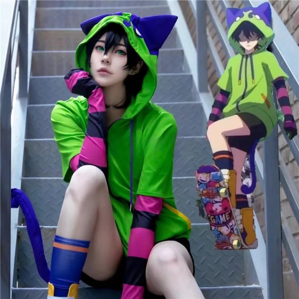 

Anime Chinen Miya Cosplay Costume Wig SK8 The Infinity Cosplay Uniform Halloween Party Cos Adult Sport Outfit Hoodie Tail Gloves