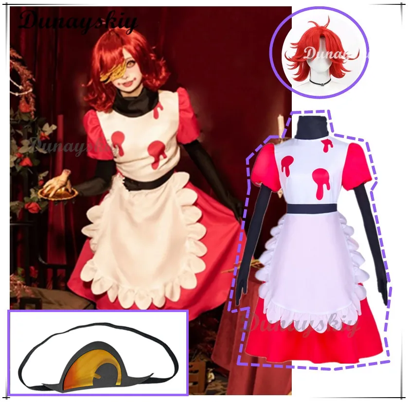 أنيقة تأثيري حلي شعر مستعار خادمة فستان ثوب شيطان هوتي للمرأة الكبار هالوين كرنفال عيد الميلاد لعب الأدوار الدعامة شعر مستعار