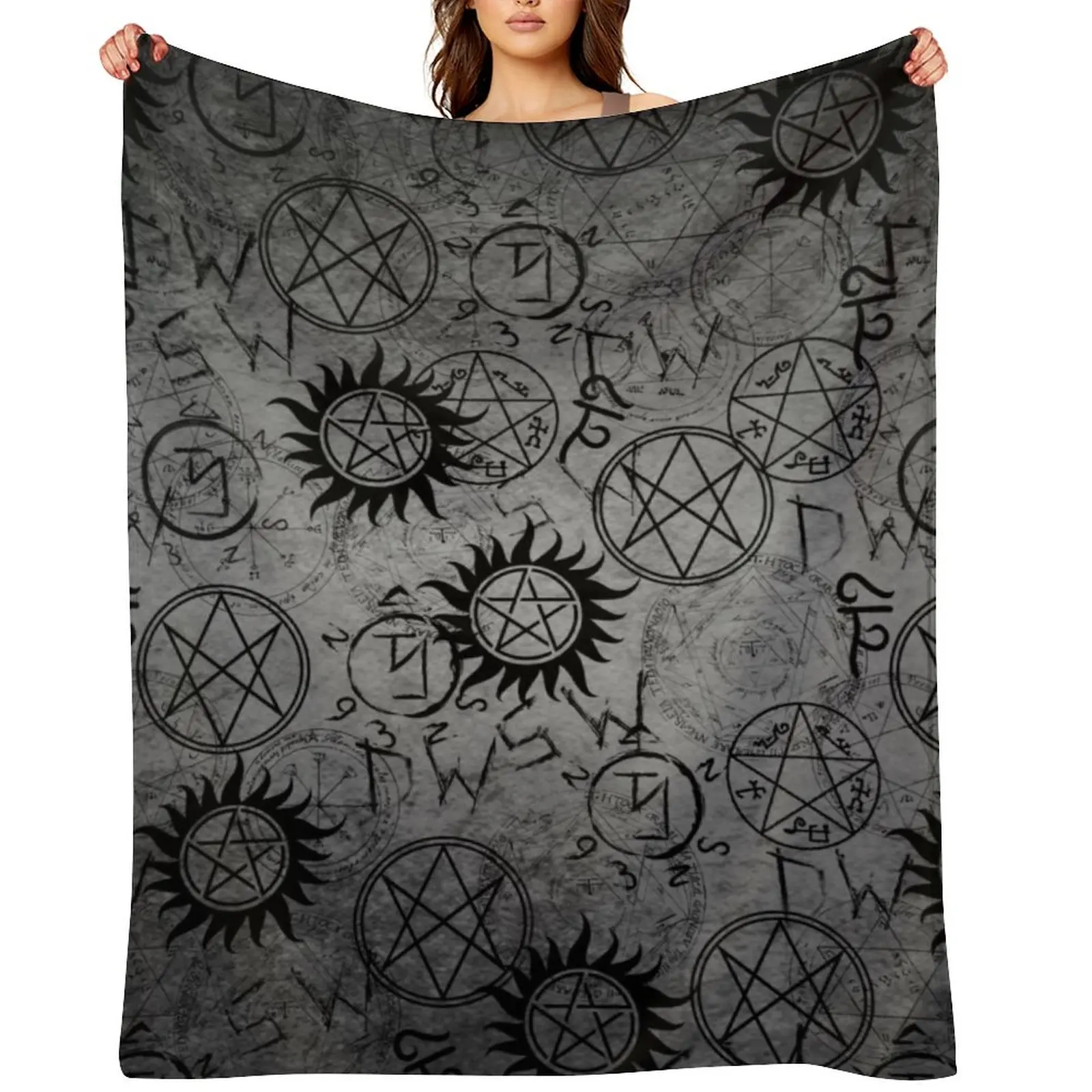 Supernatural Grey Throw Blanket Flannels decorative for babies Heavy Summer Sofa Blankets