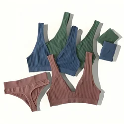 Seamless Bra And Panties Set Push Up Bras Women Sexy Lingerie Female High Waist G-String V-neck Brassiere Underwear Set
