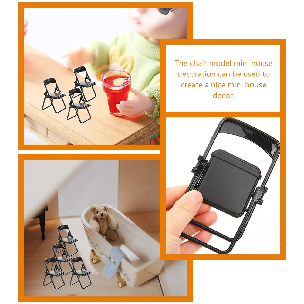 Mini Folding Chair Phone Bracket Miniature Micro Landscape Decor Cellphone Holder Furniture Shape Black Chairs