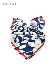 Blue white striped flower printed natural silk scarves real silk hijab twill silk spring autumn luxury gifts woman handkerchief