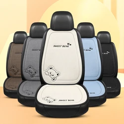 Fashion Cartoon Bear Car Seat Cover Linen Breathable Auto Dustproof Car Seat Cushion Universal Wear-resistant Seat Protector Pad