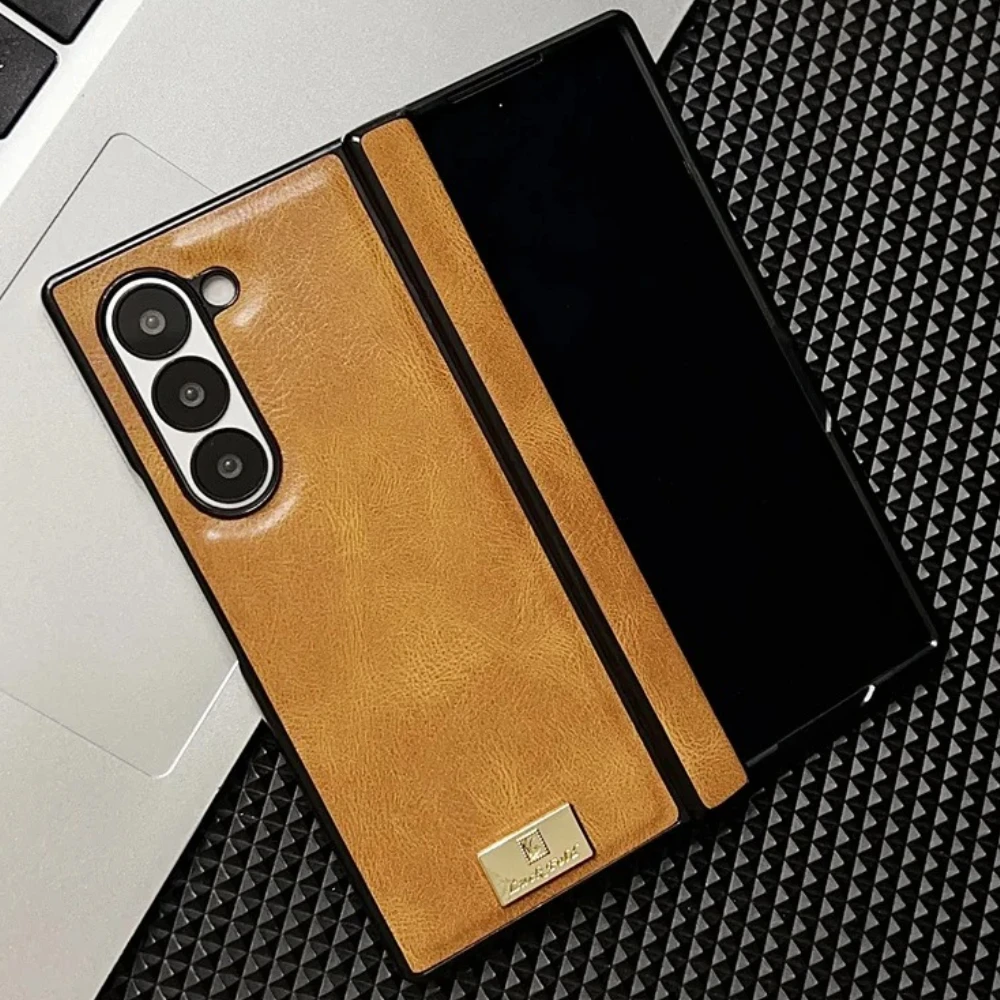 

Противоударный защитный чехол для телефона с петлями для Samsung Galaxy Z Fold 7 6 5 4 Fold7 Fold6 Fold5 Fold4 5G Ретро твердый чехол из искусственной кожи