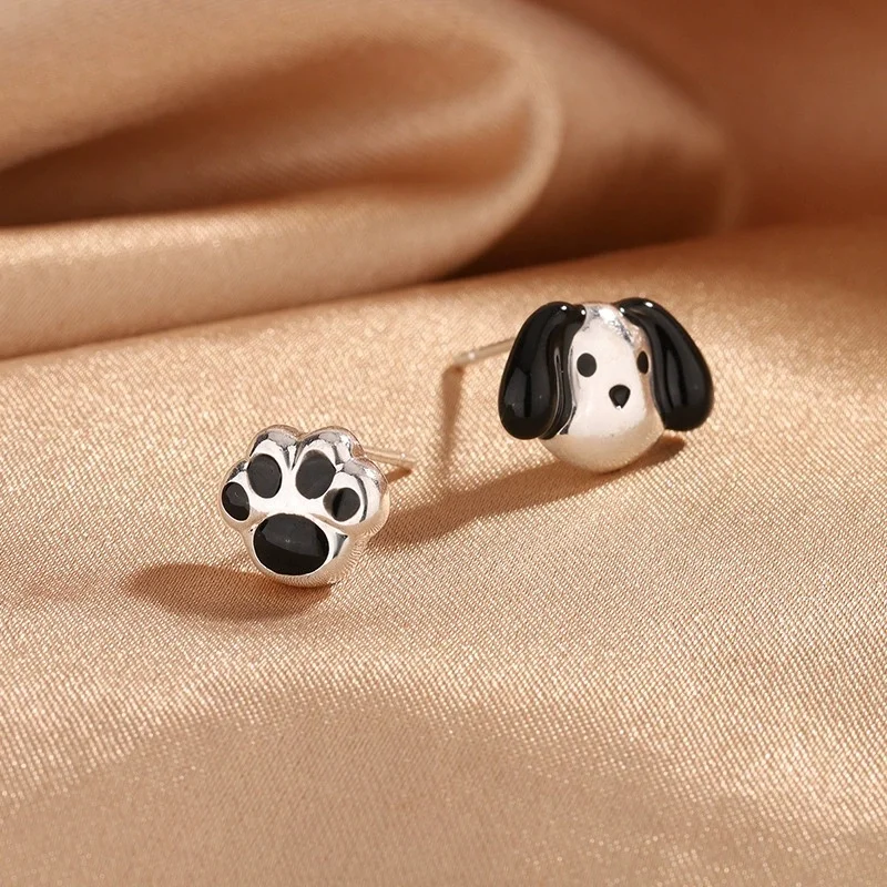 Uini Tail hot selling new 925 sterling silver cute puppy and dog paw asymmetrical earrings sweet and dynamic high quality ED299