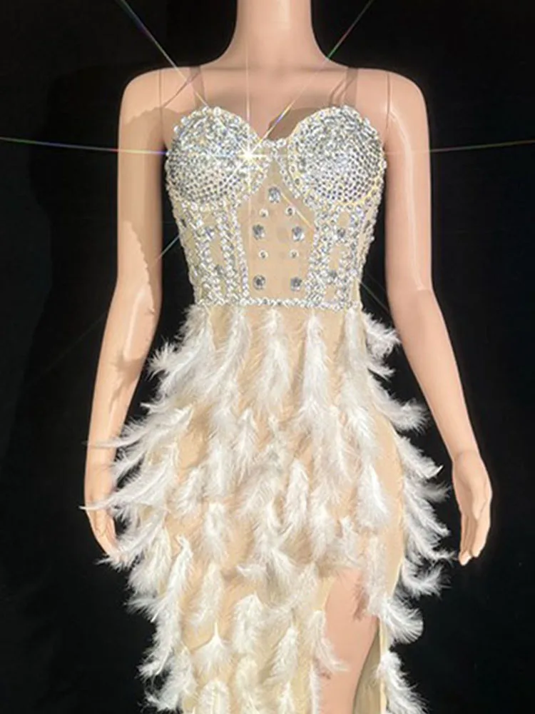 High Quality Rhinestone Feather Sexy Suspender Dress 2024 New Fashion Custom Women\'S Custom Women\'S Clothing