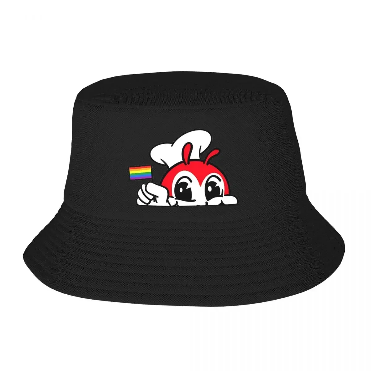 Jollibee Peeking Gay Pride Flag Filipino Back Print Bucket Hats Panama For Man Bob Hats Fisherman Hats Beach Fishing Unisex Caps