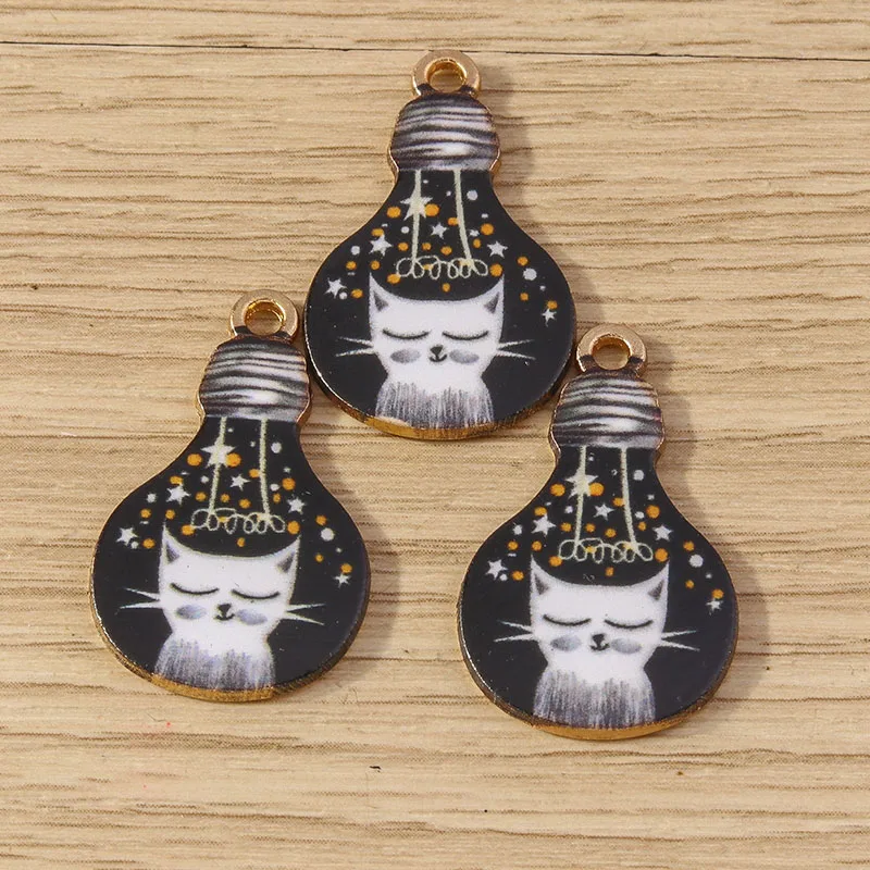 Tusember 10 Stück Emaille Kreative Astronaut Wal Glühbirne Fisch Katze Charms für Tropfen Ohrringe Halskette DIY Schmuck Handgefertigte Accessoires – Detail 6