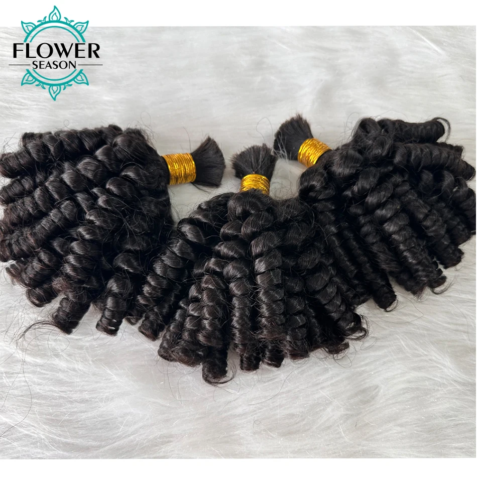 Funmi capelli umani ricci sfusi per intrecciare fasci di capelli umani ricci rimbalzanti senza trama capelli sfusi doppi disegnati per trecce Boho 3 pezzi