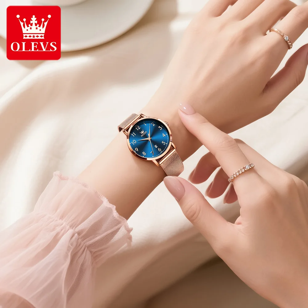 OLEVS 5653 Original Brand Watch For Womens Waterproof Original Quartz Wristwatch Fashion Analog Mesh Strap Luxury Women Gift