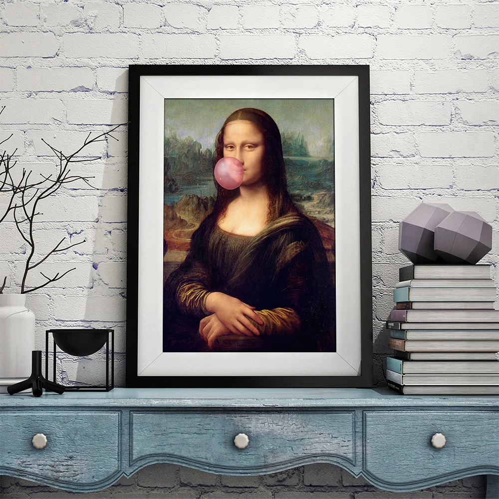 Mona Lisa with Bubble Gum Canvas Painting Posters & Prints Room Wall Art Decorative Pictures for Living Room