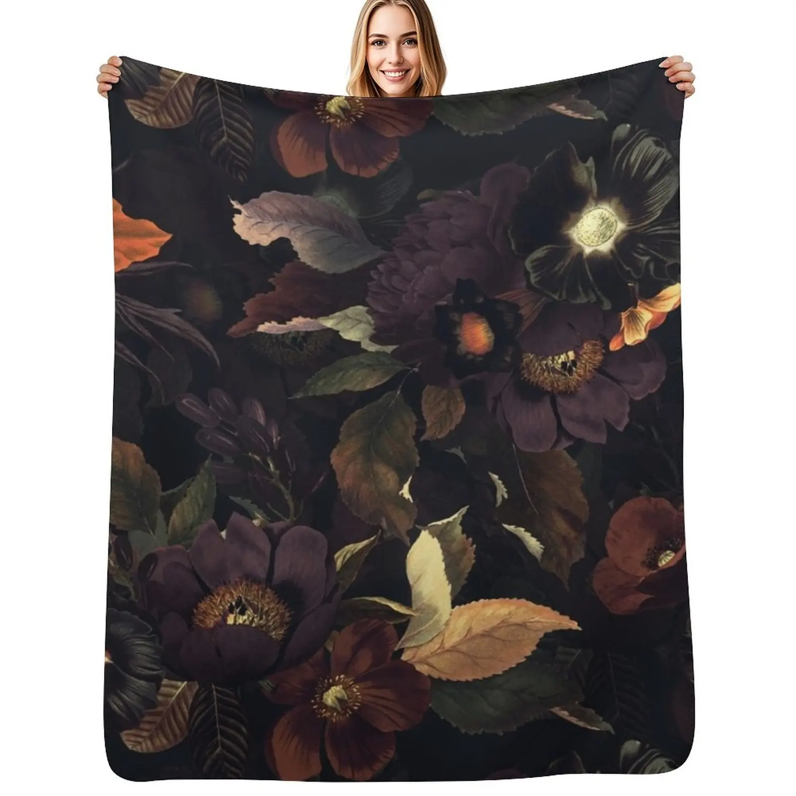 Mystical Botanical Night Garden Nightgarden Throw Blanket Travel Size Cozy Blanket for Plane Train