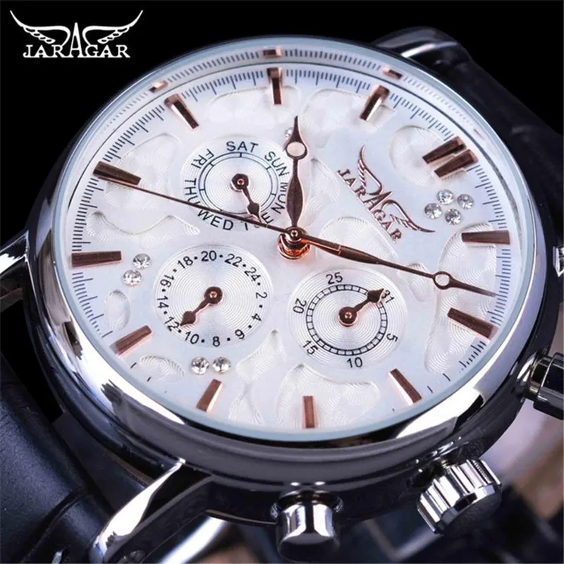 JARAGAR 348 Men Automatic Mechanical Watches Fashion Elegant Genuine Leather Strap Luxury Business Clock Male Wrist Watch