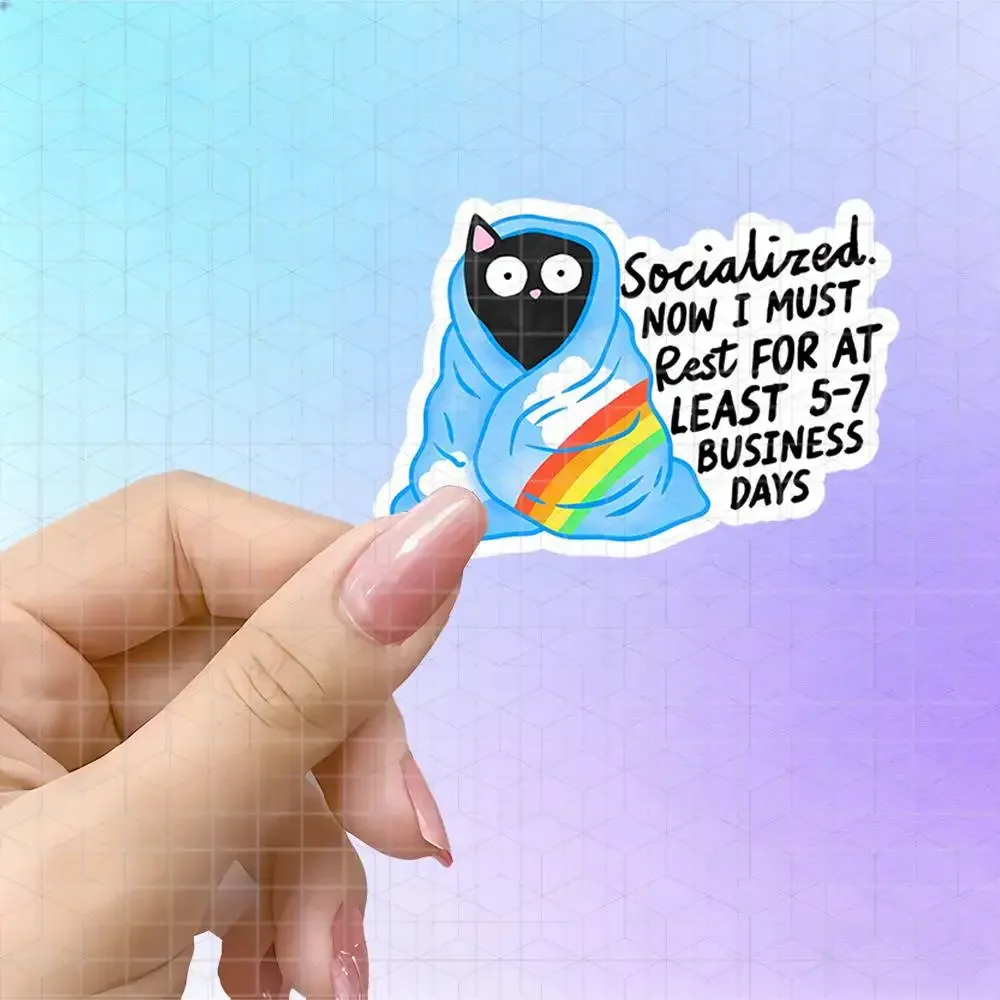 Black Cat Social Fatigue Self-Deprecating Vinyl Sticker Matte Decal For Laptop Tablet Journal Motorcycle Luggage Anxiety