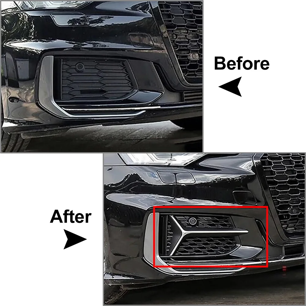 2Pcs Car Front Left Right Fog Light Grille Cover For Audi A6 S6 C8 2018-2024  For Sport Model Only