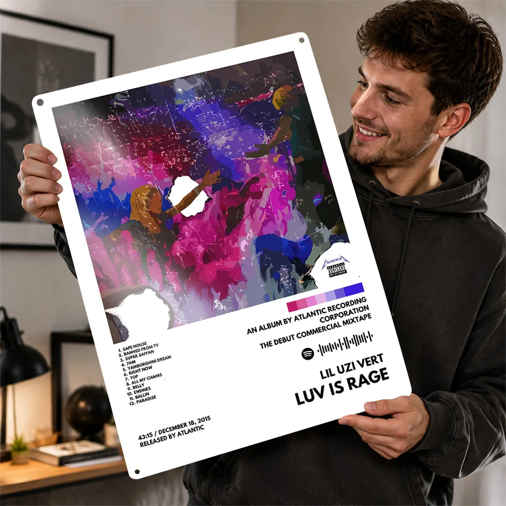Lil Uzi Vert Luv Is Rage Album Textured Metal Poster Graphic Wall Art For Bedroom Personalized Aluminum Sign Housewarming Gift