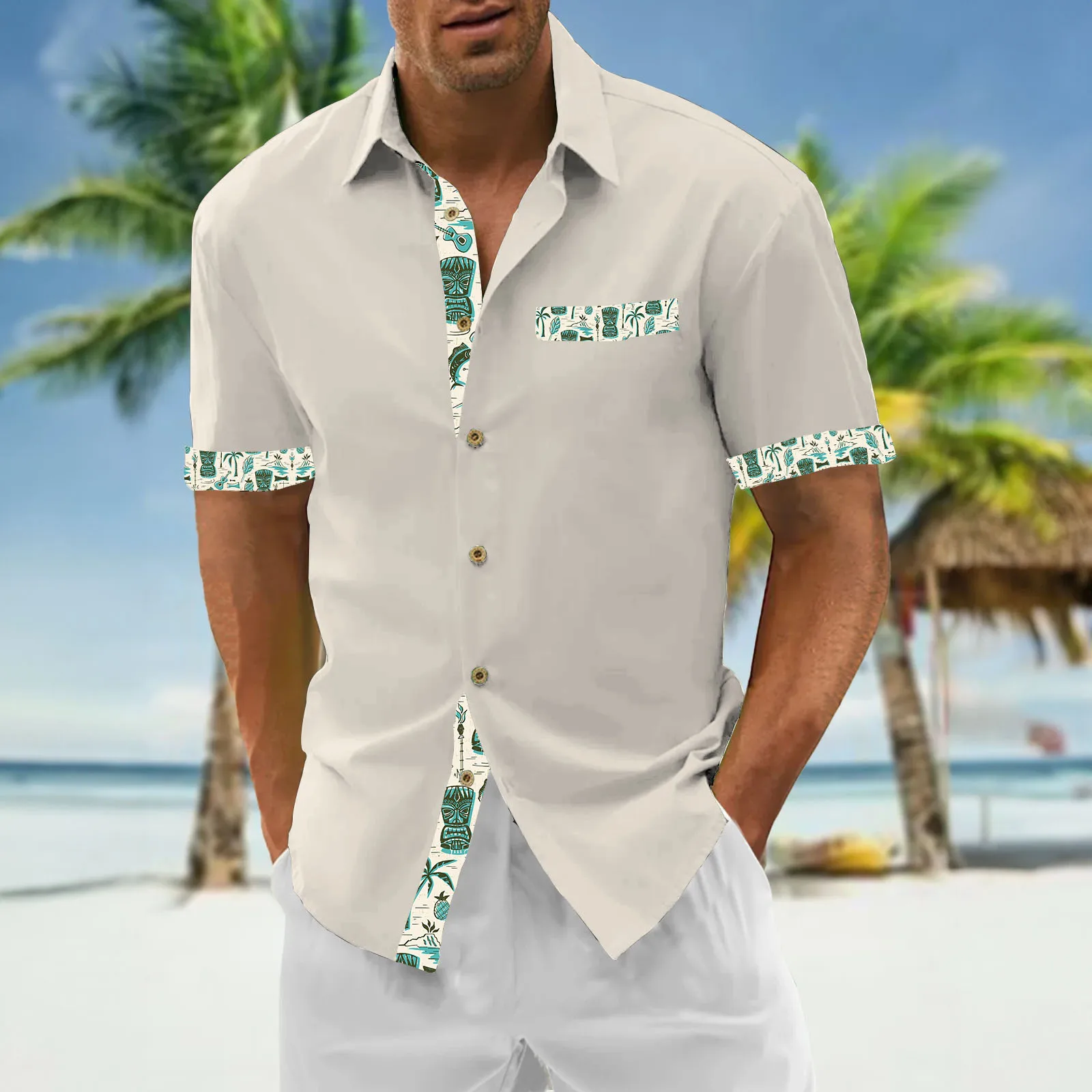 Tiki Hawaiian Shirts For Men 2024 New Men's Shirt 3d Printed Short Sleeved Shirt Simple Casual Tops Loose Oversized Men Clothing