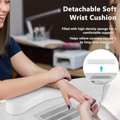 Portable Nail Desk, Nail Table Station for Nail Techs w/Electric Dust Collector, Bendable LED Lamp, Removable Armrest