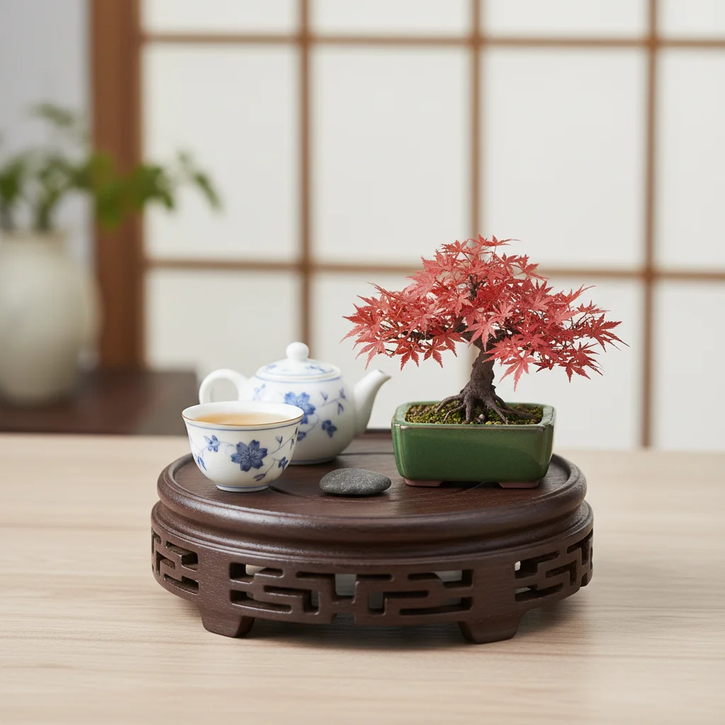 Coffee Tea Display - Exquisite Miniature Round Wood Base Figurine