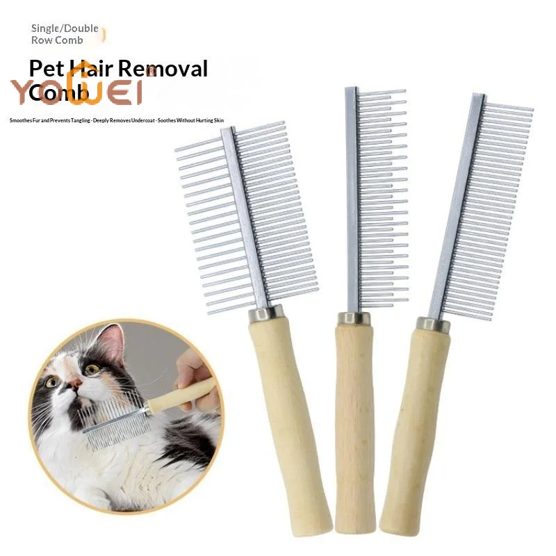 Latest 1Pcs Pet Wooden Handle Comb For Cats Dogs Stainless Steel Hair Removal Cleaning Tool Portable Pet Massage Accessory