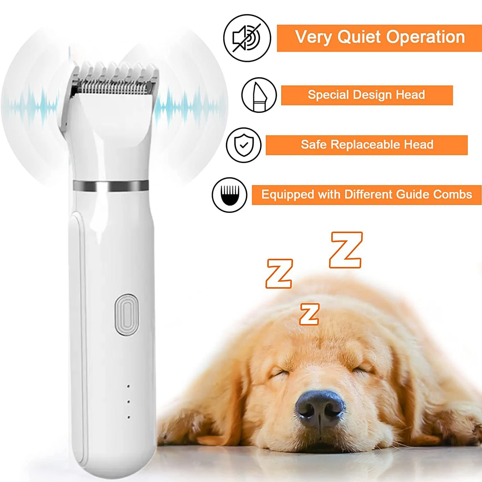 Pet Hair Clippers Grooming Kit with Nail Grinder ,4-in-1 Cordless Motorized Trimmer Low Noise USB Rechargeable Cordless Quiet Na