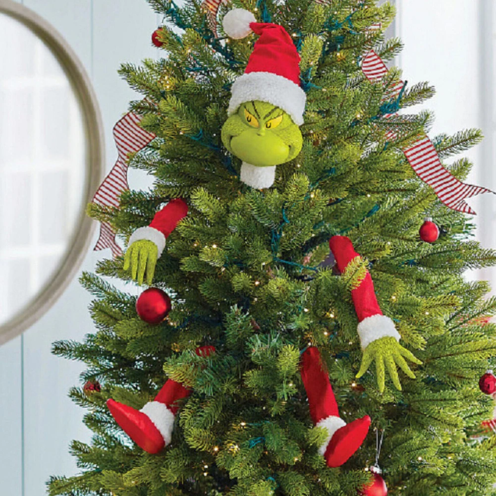 Christmas Tree Topper Decor Arm Leg Head Ornaments Holder Head/Arms and Legs Grinch Elf Body Tree Decoration for Xmas Party