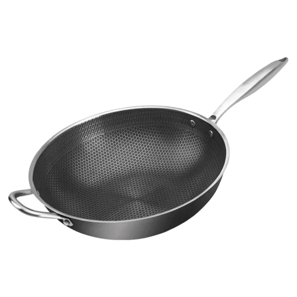 

Cookware Stainless Steel Wok Griddle Pan Kitchen Supply with for Stoves Work on